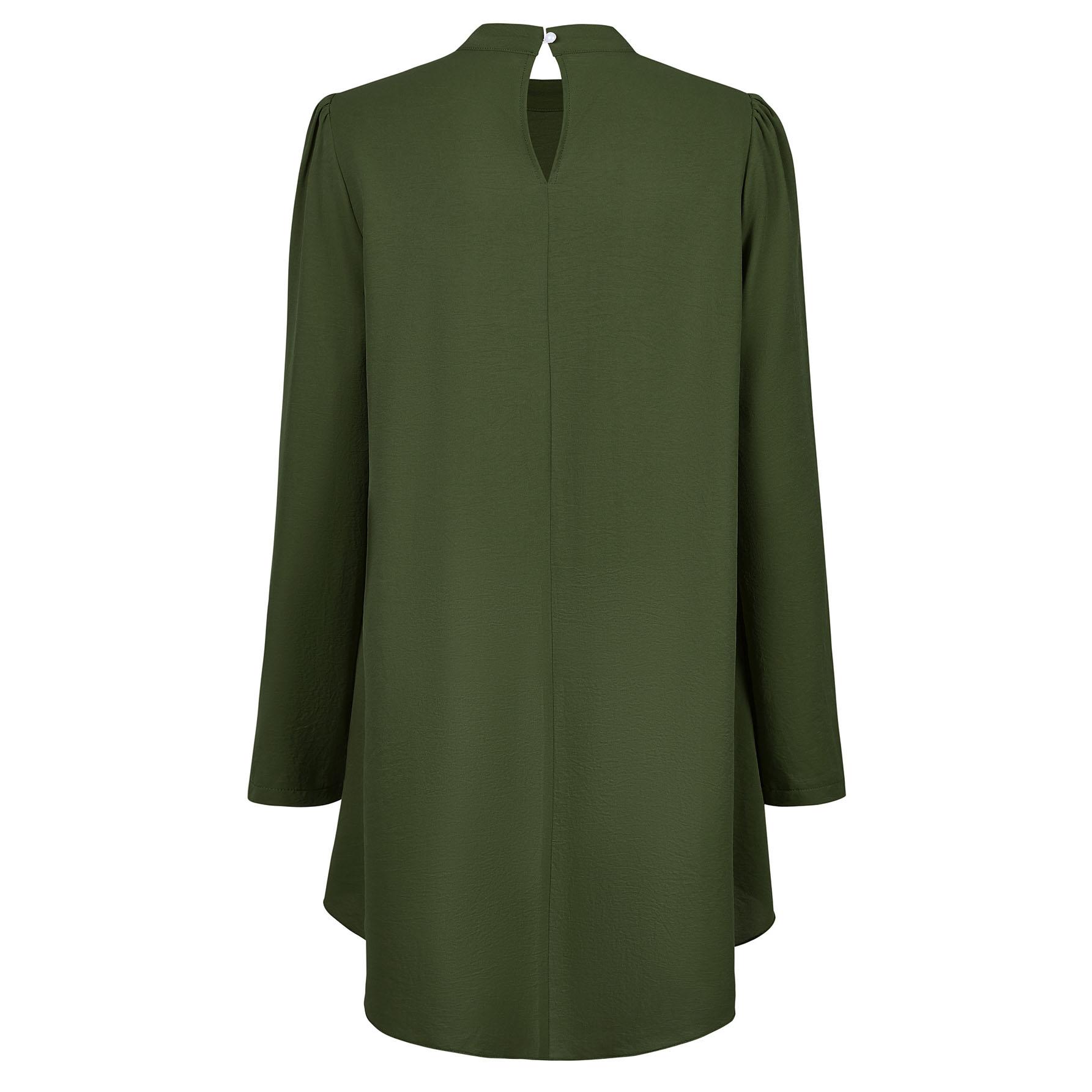 Повседневная женская модная однотонная рубашка с высоким воротником и длинными рукавами — фото 10