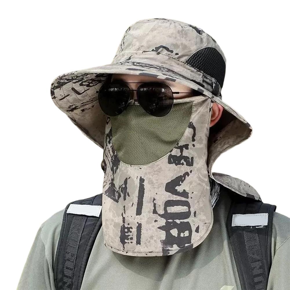 Men Camouflage Detachable Sun Hat Breathable Face Protection Cap Outdoor Fishing Hiking Travel Headwear