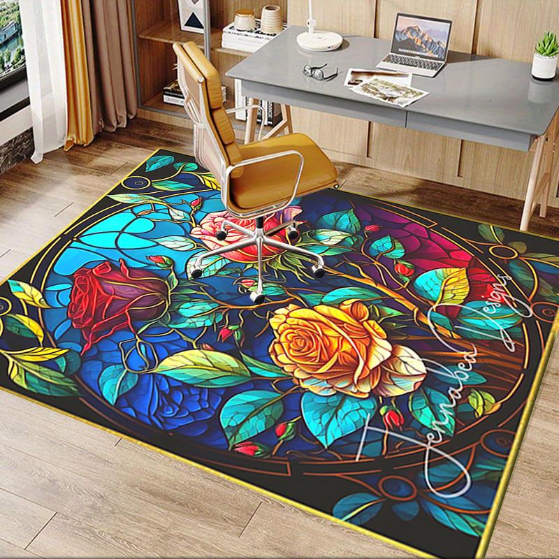 Stunning Stained Rose Chair Mat Office Carpet, Oversized Rug for Home Decor, Sofa Mat, Desk Pad, Gif
