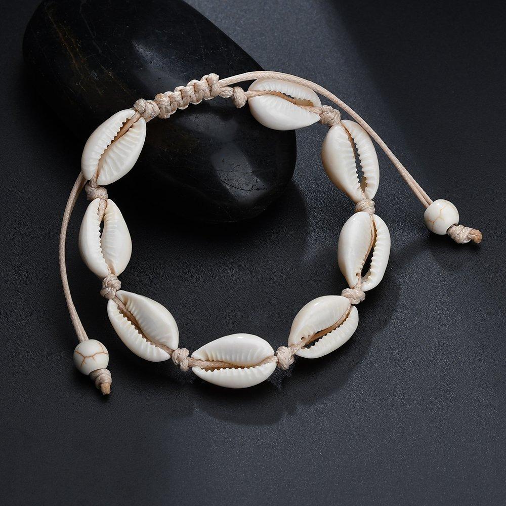 Bohemian Holiday Style Imitation Turquoise Braided Rope Chain Adjustable Shell knitting Bracelet Jewelry Gift