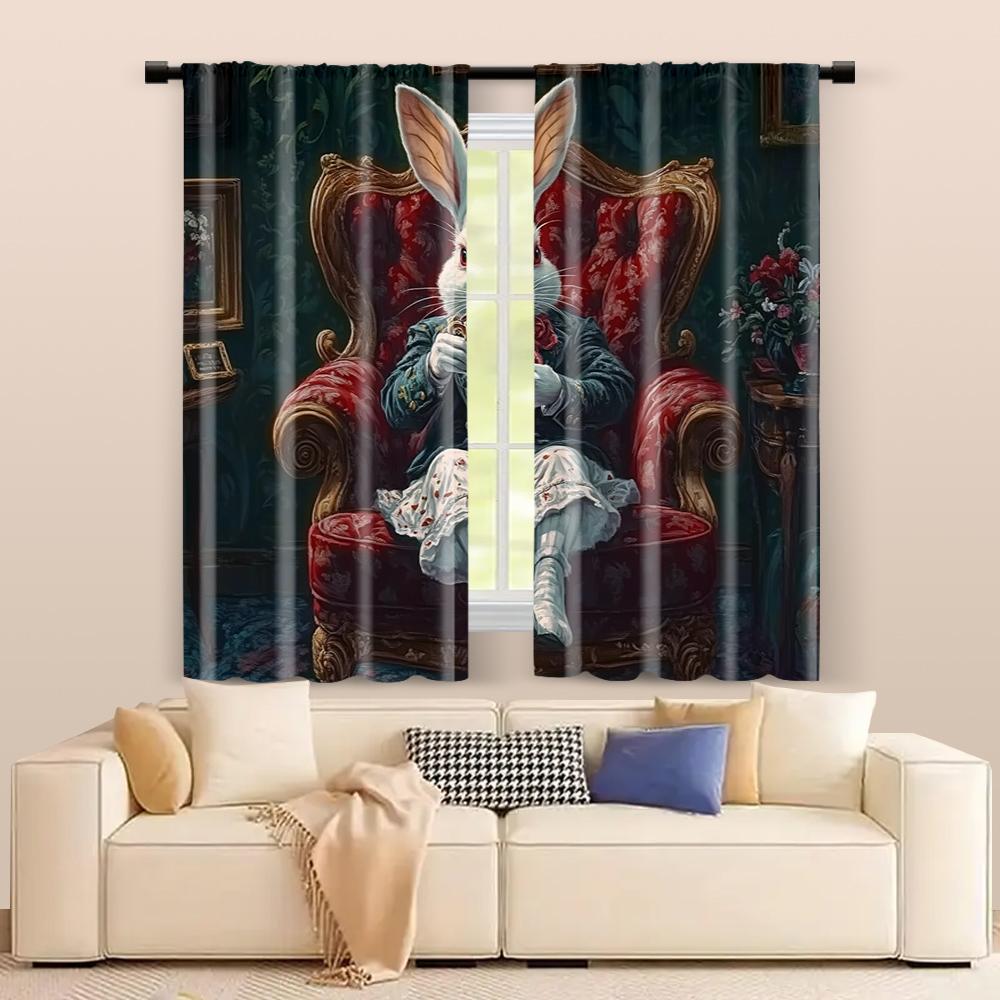 Set Of 2 Filtering Curtains Excluding Rods Non Movable Without Batteries Noble Gentleman Rabbit Use Bedrooms Curtain For Bedroom Made Polyester