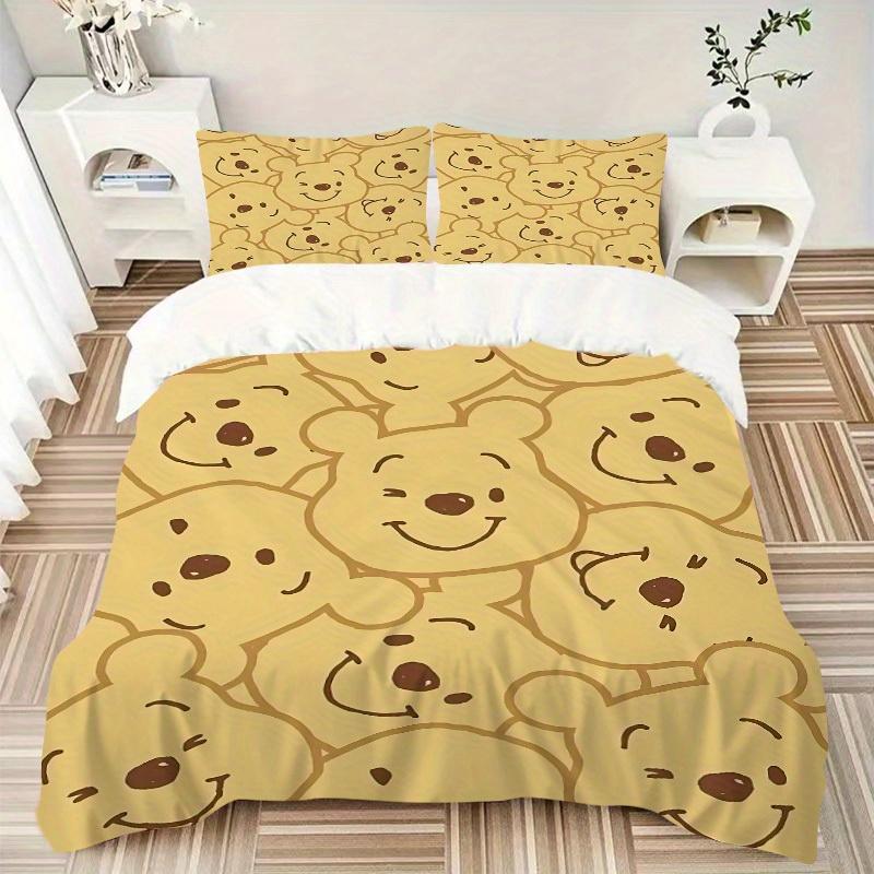 3pcs Set Pooh Bear1pc of Quilt Cover+2pcs of Pillowcase, No Core, Print Bedding, All Seasons Bedroom Setting055