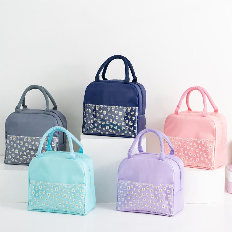 Genți de prânz cu margarete din pânză Oxford de mare capacitate, izolație termică portabilă pentru alimente Bento pentru picnic, geanta de călătorie, geantă de tote, genți de mână