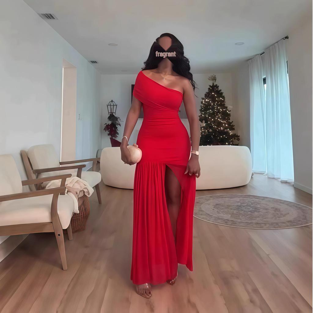 2025 Frühling Damen Einfarbig Ärmellos Asymmetrisch Gereiht Langes Kleid