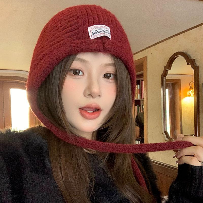 Korean Knitted Balaclava for Women In Autumn and Winter with Large Head Circumference Small Face Warm Ear Protection  Woolen Hat  Pullover Hat