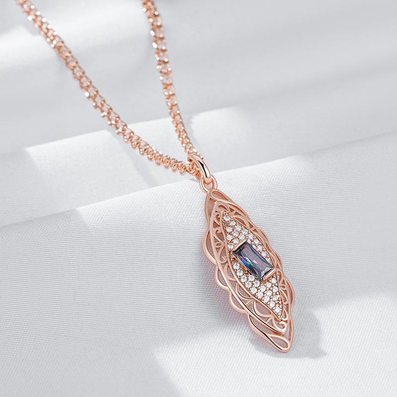 Kienl   Rose Gold Color Flower Pendant Necklace For Women Square Colorful Natural Zircon Accessories Daily Fine Jewelry
