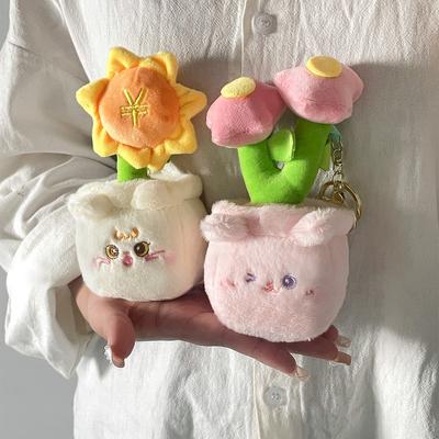 Fofo Panda Flores Plantas em Vasos Coelho Gatinho Boneca de Pelúcia Girassol Rosa Boneca Pingente