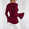 Women's Fall and Winter Long-Sleeved Tops, V-Neck Sexy Slim Striped Women's Tops, Long-Sleeved T-Shirt Knitted Bottoming Shirt