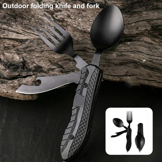Camping Cutlery Set Foldable Split Food Grade Comfortable Grip Multifunctional Disassembly Picnic Fork Spoon Cutter Set for Outdoor