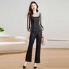 Women's Spliced Blouse & Straight Pants Casual Set