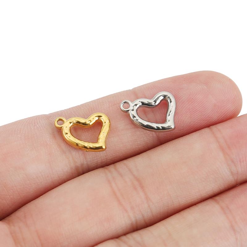 5pcs Never Fade PVD Stainless Steel Necklace Charms Lot Earrings Pendants Heart Charms for DIY Bracelet Findings Jewelry Making