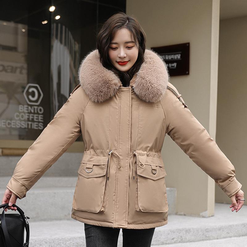 Women's Winter New Korean Style Loose Plush Down Cotton Jacket with Long Section Overcoat