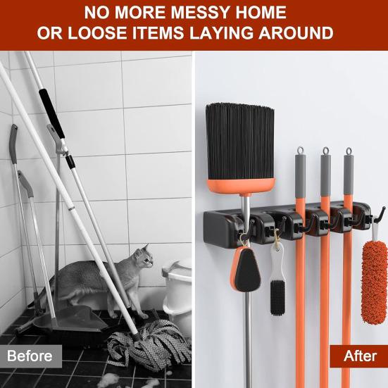 Wall Mounted Mop Clip Broom Holder Load-bearing Easy To Install 5 Slots Strong Heavy Duty