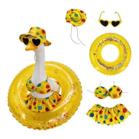 1 Set Hawaiian Goose Outfit, Summer Holiday Goose Costume, Porch Goose Bikini with Sun Hat Sunglasses, Outdoor Goose Clothes Fits 23 Inch Goose Statue