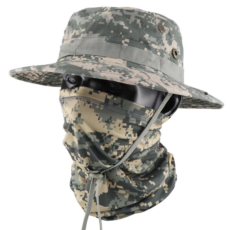 Camouflage Round Brim Hat & Ice Silk Neck Gaiter Set for Hiking, Fishing & Outdoor