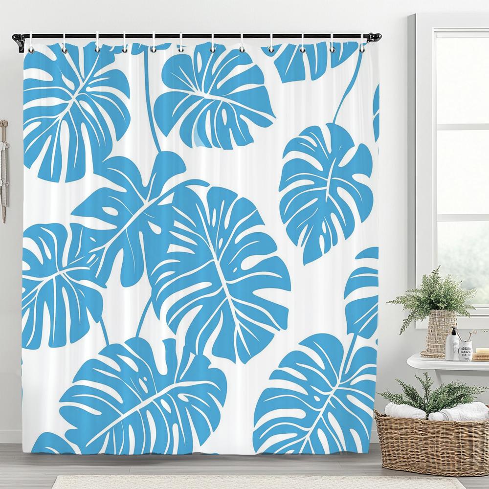 Tropical Plant Leaves Shower Curtain for Bathroom Romantic Wildflower Plants Nature Scenery Decorative Curtain Set with Hooks