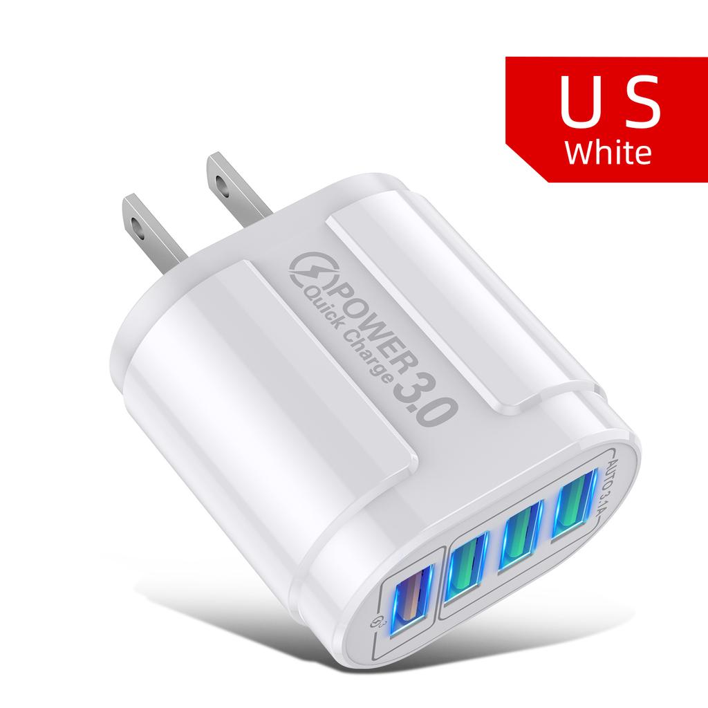 4 Ports USB Charger Quick Charge 3.0 48W Phone Adapter For iPhone Xiaomi EU/KR/AU Plug Portable Wall Mobile Fast Charger
