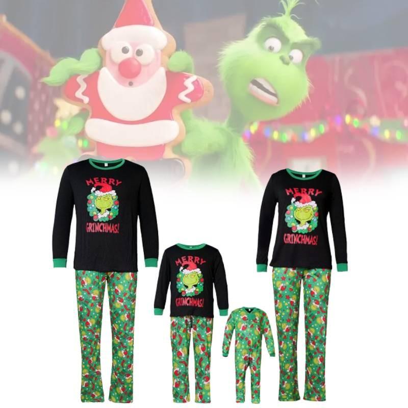 Gemütliches Weiches Polyester Familien-Partner-Pyjama-Set mit dem Grinch für alle Altersgruppen
