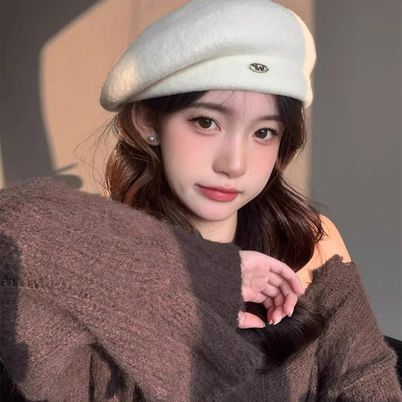 Young Ladies Casual Autumn Winter Stylish Solid Wool Berets Cap Warm Women's Beret for Daily Use
