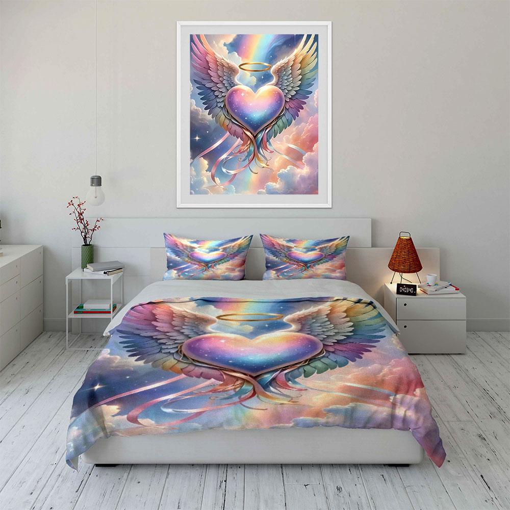 Angel Wings Heart Decor Set Soft Comfortable Duvet Cover Bedding Set Included 1*Duvet Cover & 2*Pillowcases, Gift