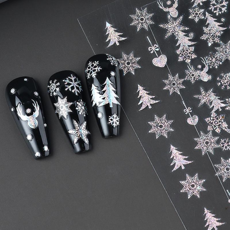 2pc Holographic Christmas Nail Art Stickers Iridescent Laser Snowflake Deer Tree Winter Slider Decals New Year Manicure Supplies