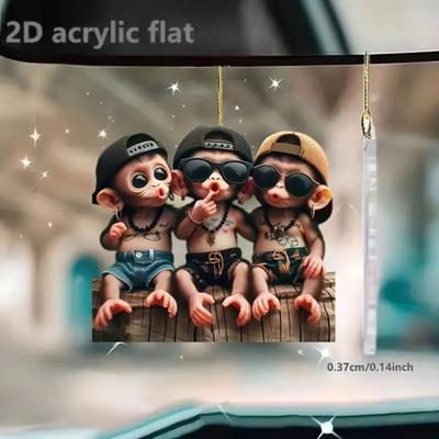 2D Acrylic Pendant Hanging Ornament with Lanyard Easy To Hang Cartoon Monkey Animal Xmas Tree Pendant Versatile Decoration