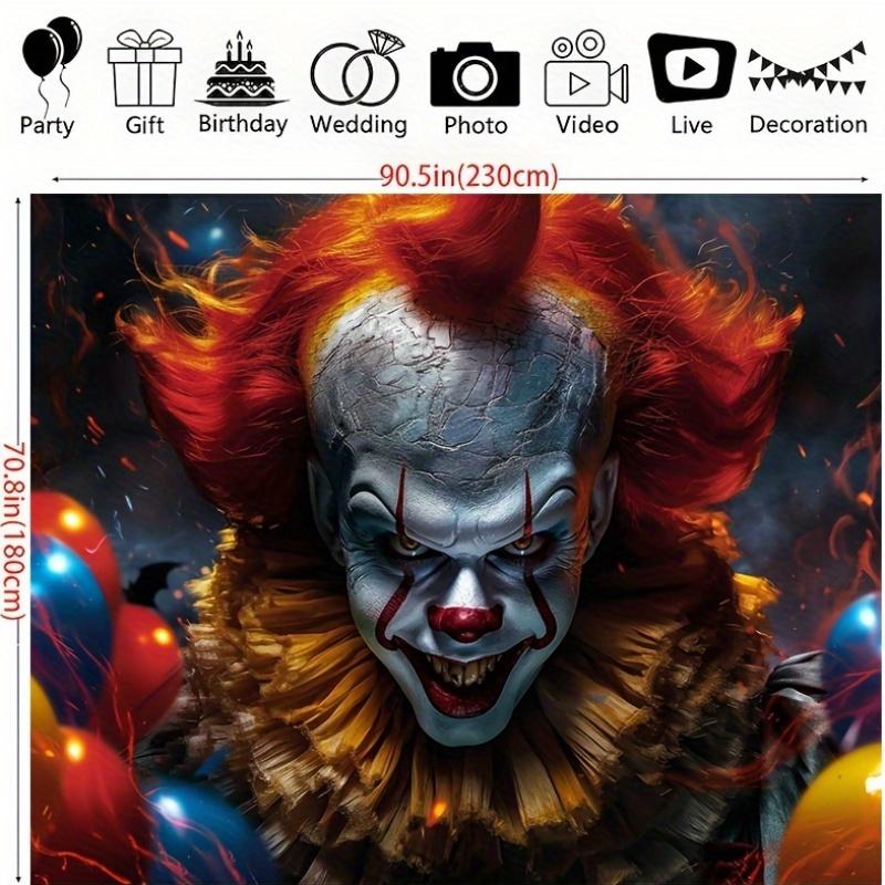 Un telo di sfondo in poliestere piatto 2D per Halloween con un pattern da clown terrificante e malvagio, adatto per Halloween