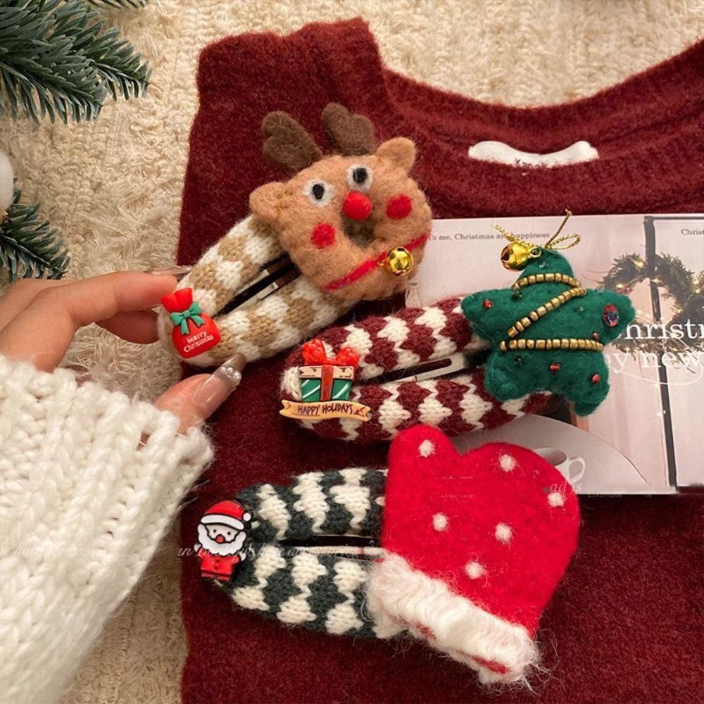 Large Cartoon Christmas Tree Hair Clip Elk Sweet Santa Claus Hairpin Headdress Headwear Xmas Wool Barrettes Festival
