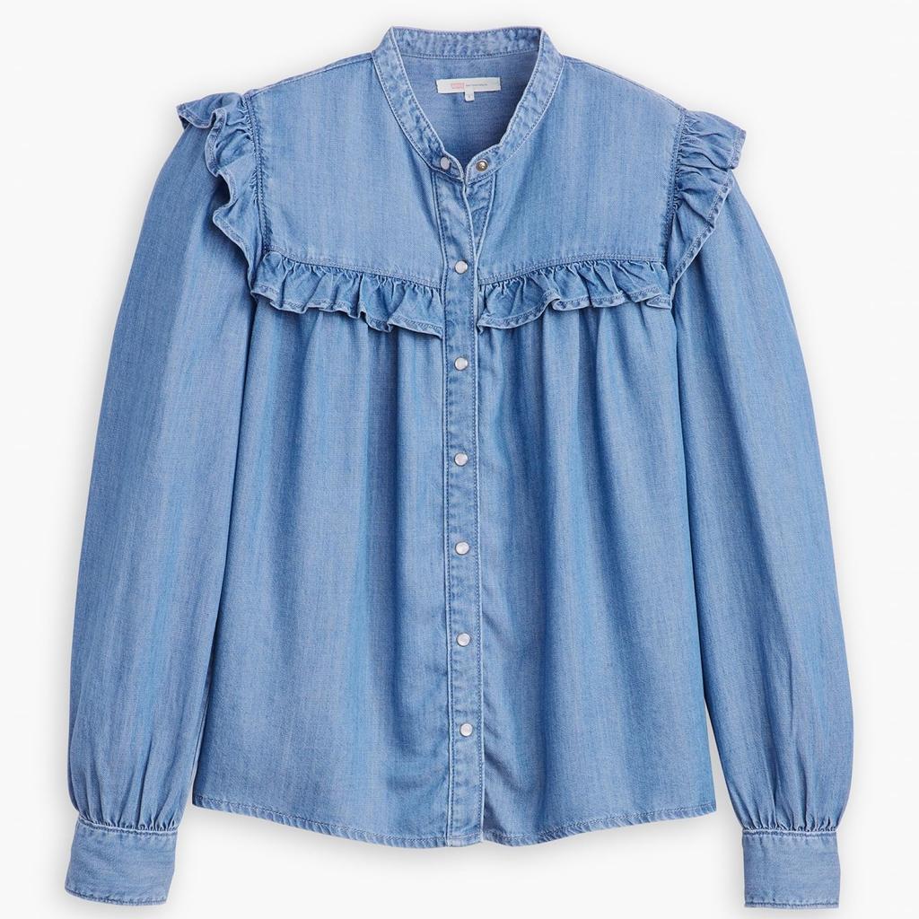 Levi's GIANNA Band Collar Ruffle Blouse Long Sleeve Women's A8688-0013 US M
