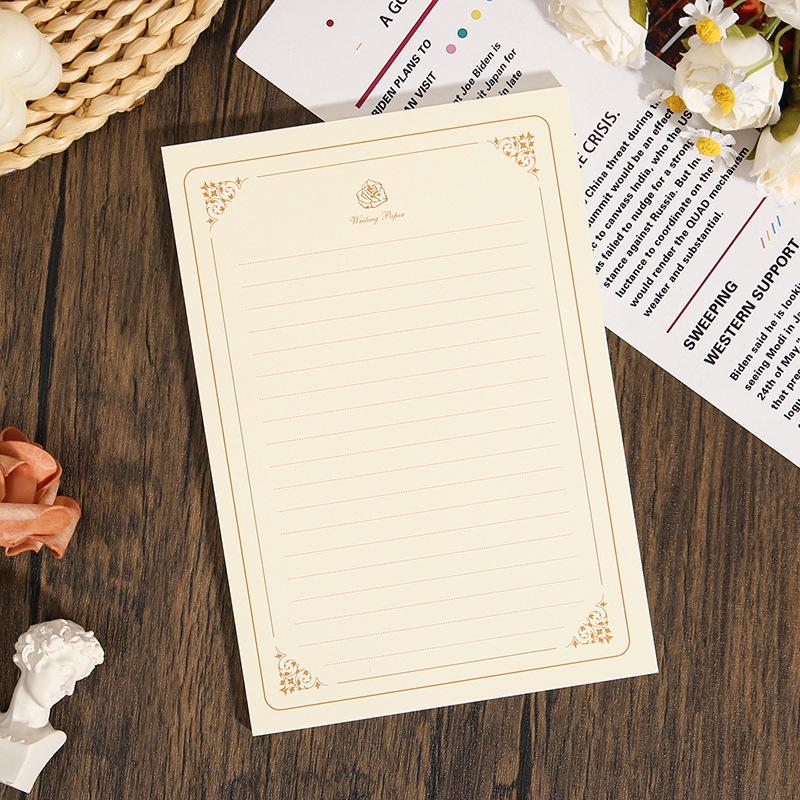 Golden Rose Romantic Retro Letter Paper - Handwritten Love Stationery (B5, A5, A4)