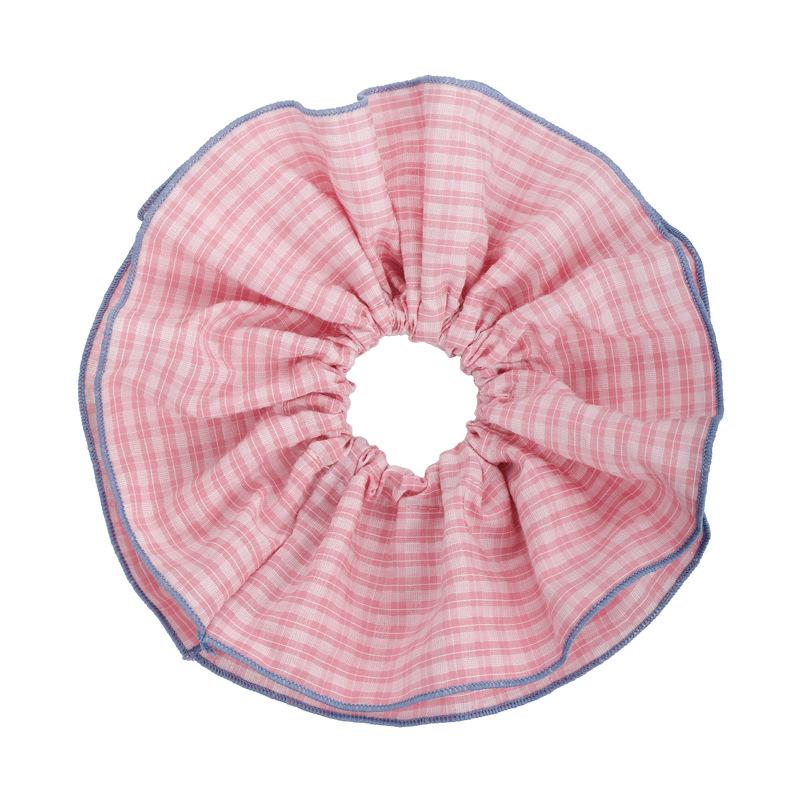 Pink Stripes Ruffles Hair Scrunchies Headbands for Women Girls Sweet Romance Hair Rope Tie Horsetail Rubber Band Headdress