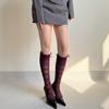 Womens Thin Breathable Over Calf Long Socks Stretchy Nylon Jacquard Hollowout Pattern Tassels Trim Knee Length Stockings