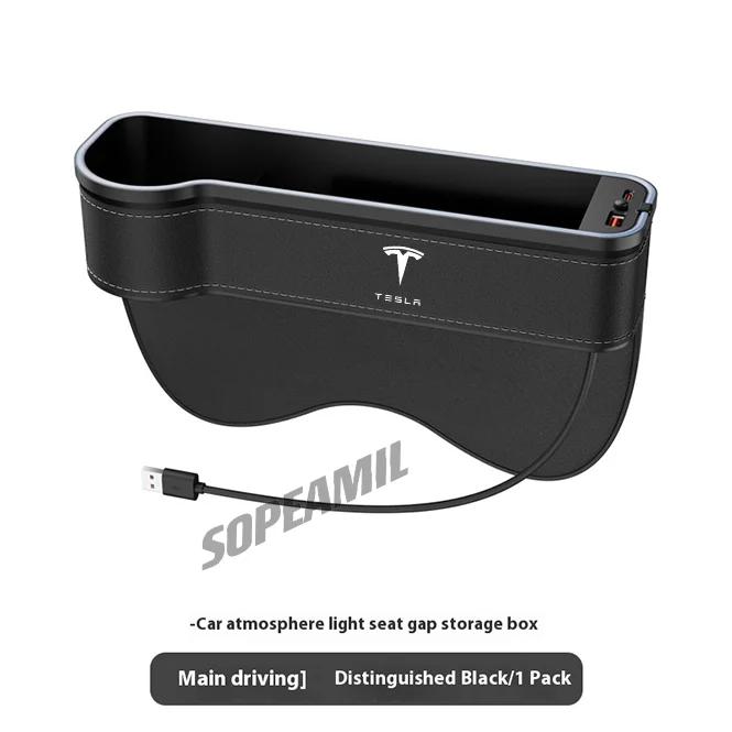 

Car USB Colour Lamp Seat Multifunctional Storage Case Seat Gap Box For Tesla Cyberbeast Model 3 Model Y Model S Model X Roadster