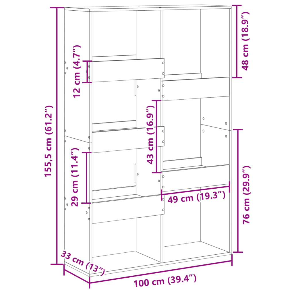 Bookshelf Gray Sonoma 100x33x155.5 cm Particleboard