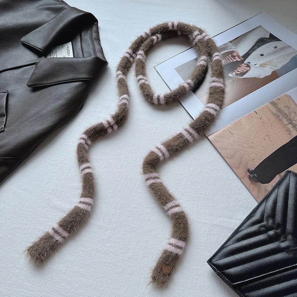 Clothing Accessories Y2 Striped Scarf Warm Knitted Wool Neck Scarves Soft Sausage Thin Scarf Autumn Winter