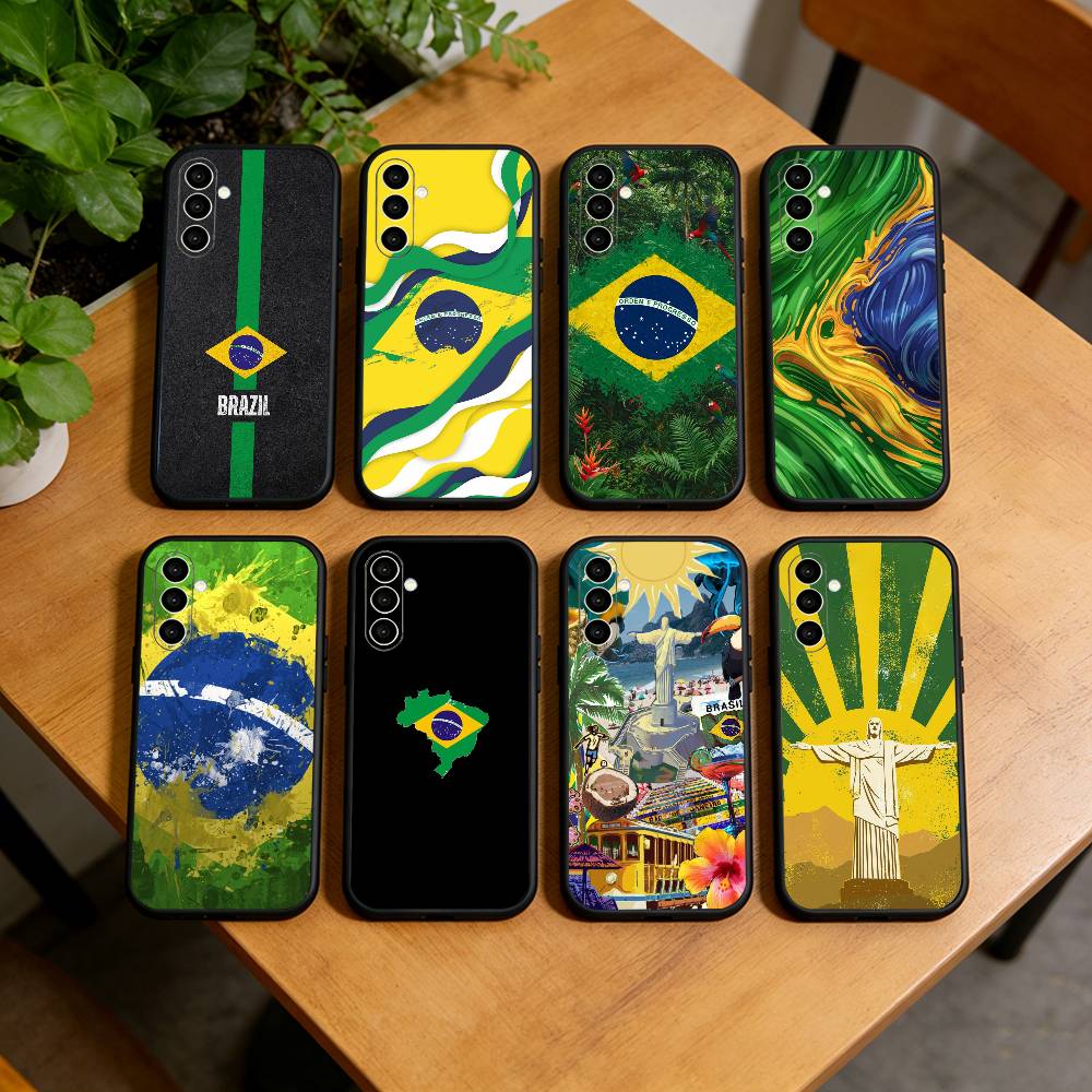 B-Brazil Brazilian Flag Phone Case For Samsung Galaxy A73,A72,A71,A70,A53,A52,A51,Soft Silicone Black Cover