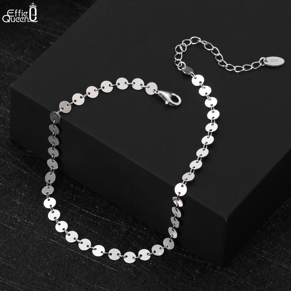 Effie Queen 100% 925 Sterling Silber 14 Karat Gold Runde Gliederkette Fußkettchen Einfacher Schmuck für Damen Sommer Strand Geburtstage Geschenk SA25