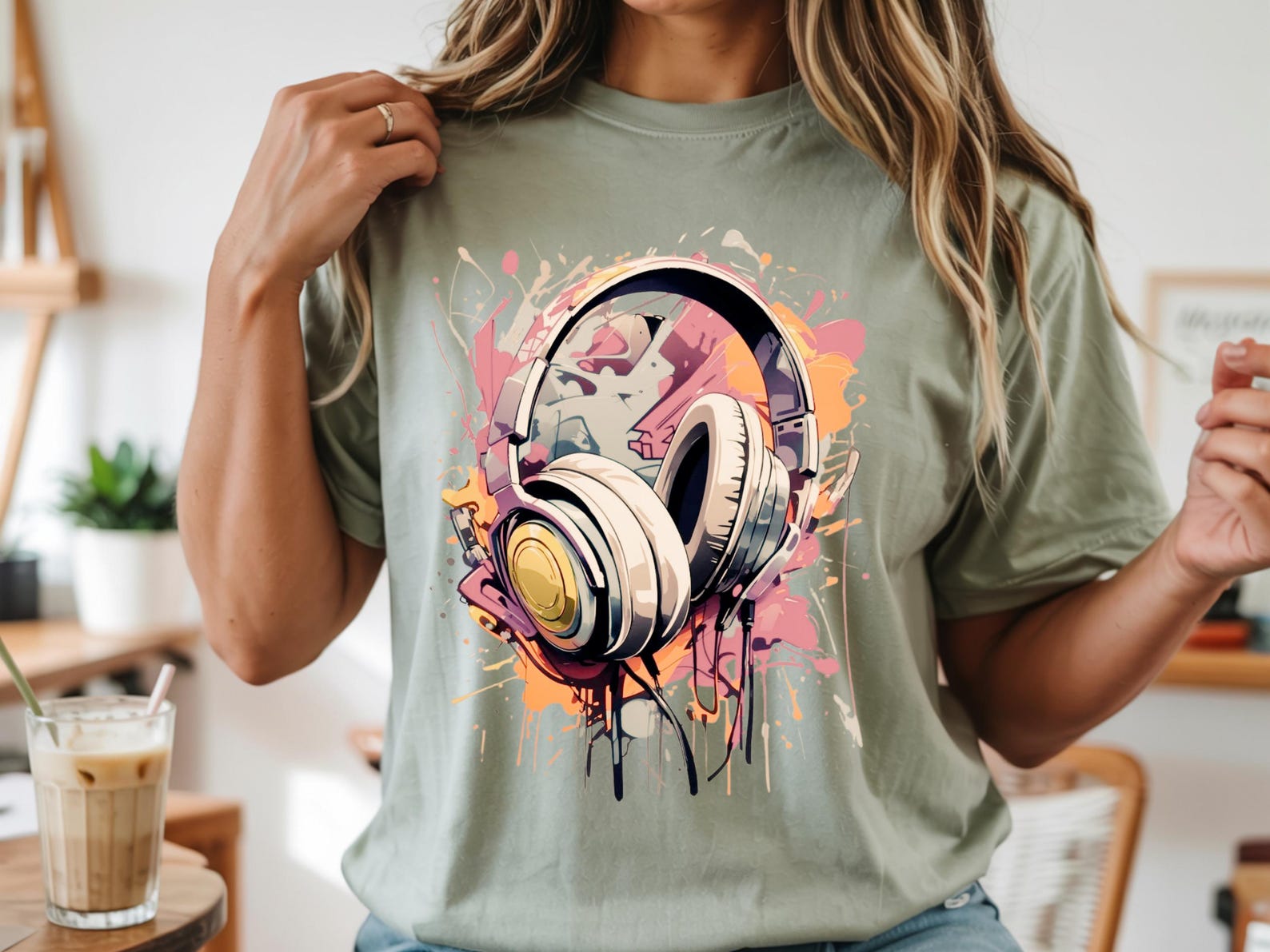 Paint Splatter Headphones T-Shirt | Music Illustration, Retro DJ Art L