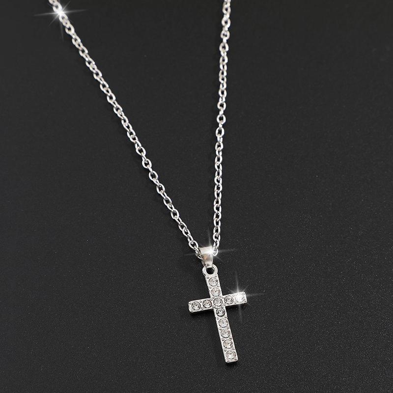 Trend Sweet And Cool Artificial Diamond Cross Pendant Pearl Personality Cool Wild Collarbone Chain Necklace Gift