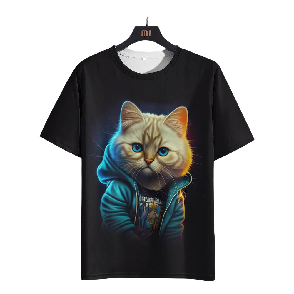 Men's Casual T-shirt 3D Print Fun Animal Cats Print Short Sleeve Street Round Neck Tops