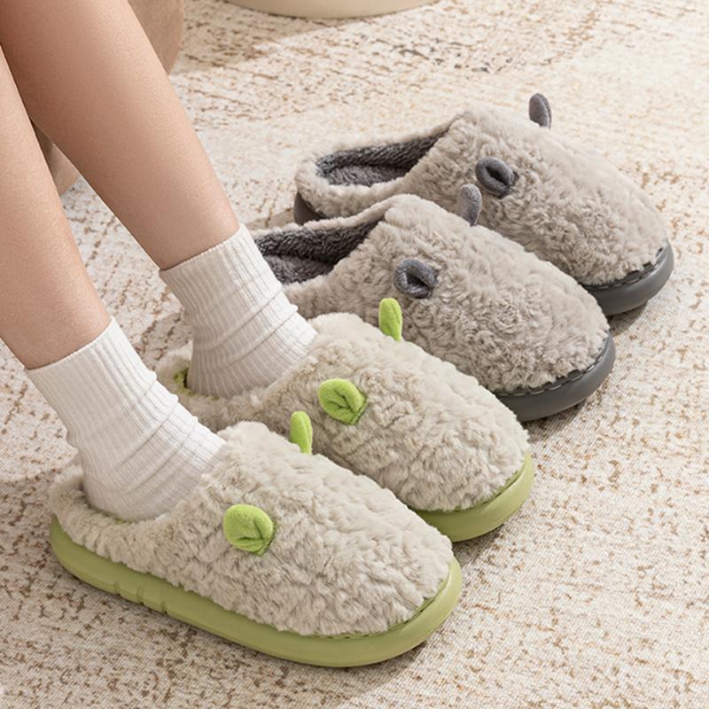 Fashion Cute Platform Plush Slippers for Women Couple Anti Slip Warm Fluffy Home Slides Woman Winter Soft Sole Cotton Indoor Shoes 45