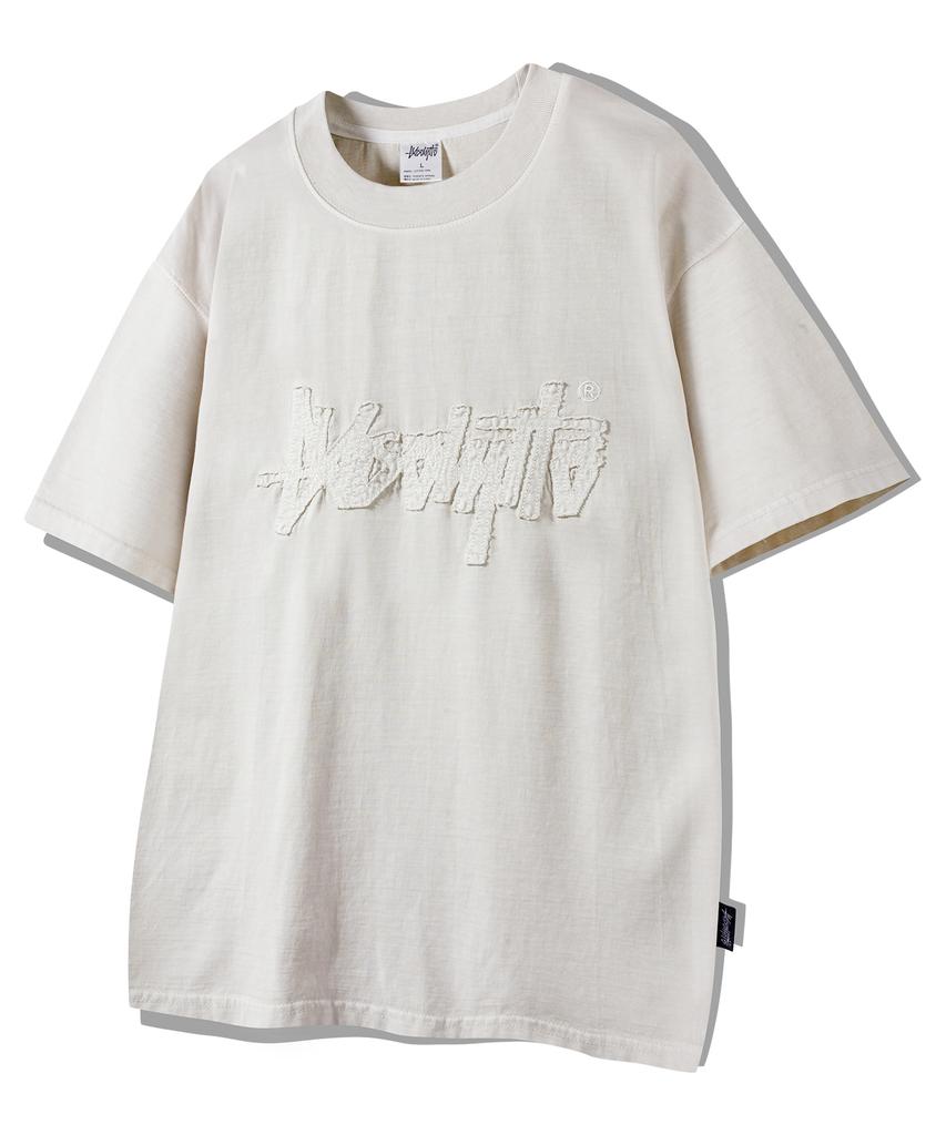 Yosemiti Applique Embroidery Pigment Short Sleeve T-Shirt Cream Yt-306