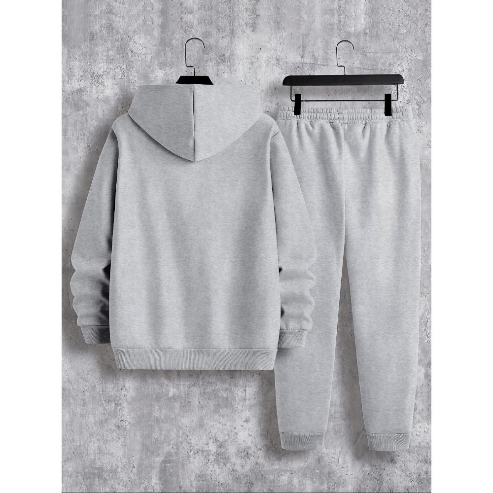 Men's Casual 2 Piece Set, Boston Printed Drawstring Pocket Hoodie and Drawstring Outdoor Casual Sports Pants