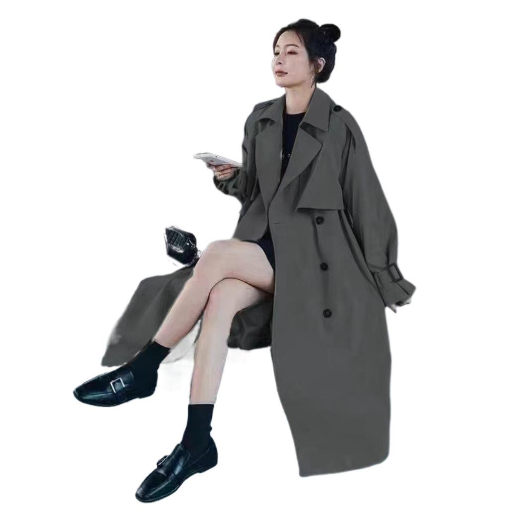 This Year's Trending Petite Korean Style Mid-Length Trench Coat for Women - 2025 Autumn/Winter Over-the-Knee Chic British Design