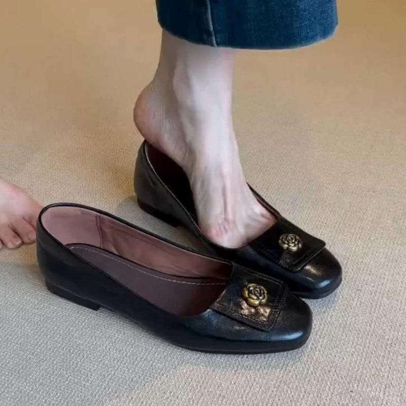 Fashion 2025 New Fashion Women Black Shoe Retro Style Woman Microfiber Leather Comfy Flats Slippers Soft Bottom Loafers Ladies Moccasins