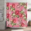 Pink Floral Shower Curtain Rustic Roses Decorative Bathroom Fabric Waterproof Print Bath Mat Cover for Home Decoration