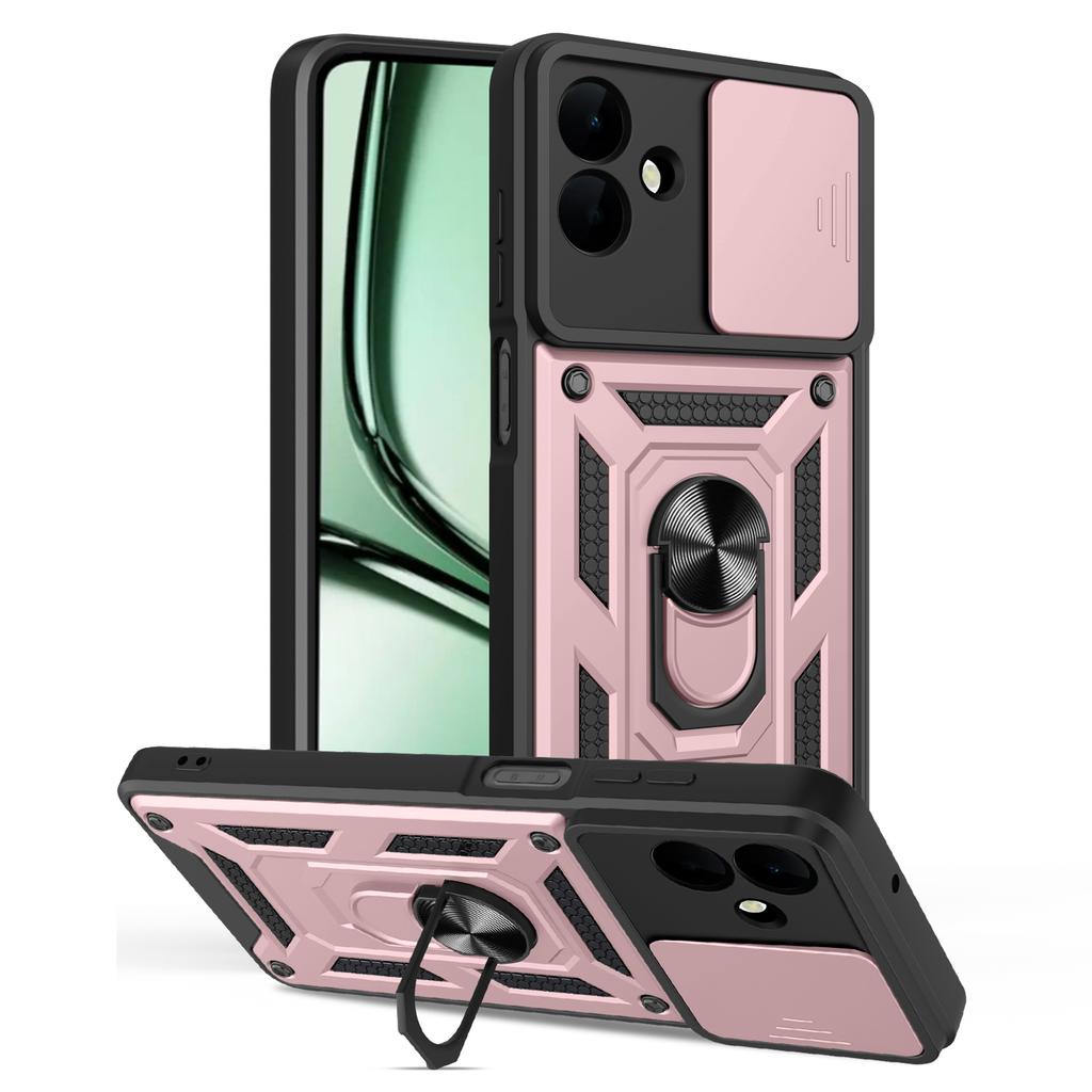 For Samsung Galaxy A07 4G Case with Slide Camera Lid PC+TPU Kickstand Phone Cover