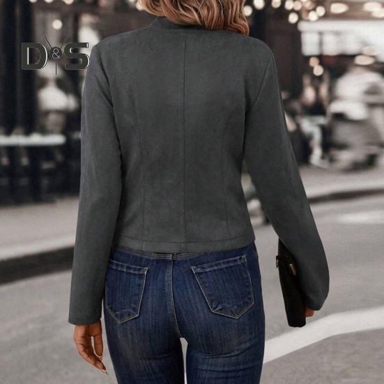 Frühlings- und Herbstmantel für Damen, zweireihig, Stehkragen, Knöpfe, schmale Passform, lange Ärmel, Strickjacke im Retro-Stil, Outdoor-Jacke für den Alltag