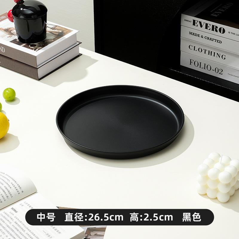 Chinese Black Tray Round Plastic Fruit Tray Tea Room Water Cup Tea Tray Snack Tray Afternoon Tea Dessert Tray