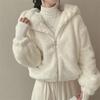 Autumn and Winter Hooded Plush Thick Section Plush Jacket Women's Padded Thickened Zipper Warm Short Coat Cute